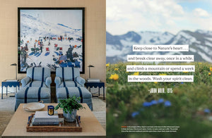 Decorated living room photographed from mountain home featured in Alpine Style. 