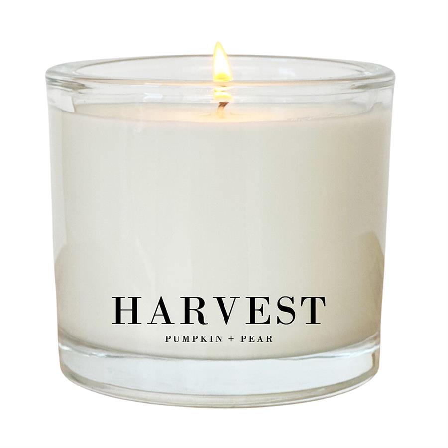 Harvest  clear glass candle. Pumpkin and pear. Porter Lane holiday candles. 