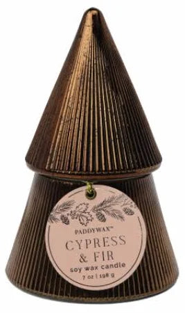 Vintage copper ribbed Cypress & Fir holiday candle. Paddywax. Seven ounces. 