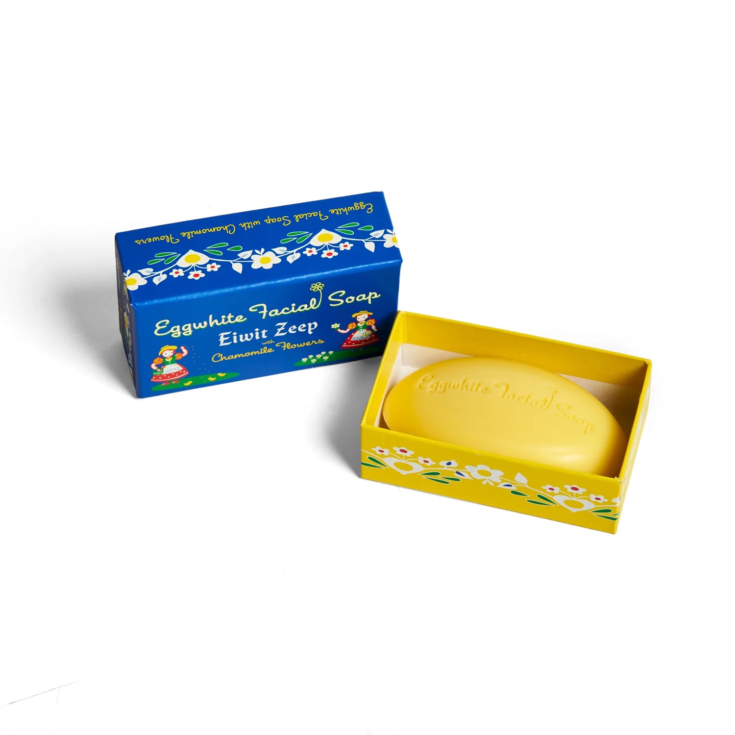 Eggwhite & chamomile facial bar soap in display box. Yellow bar soap.  Swedish bar soap. 