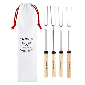 Individual smore sticks displayed outside of muslin bag to show detail. 