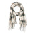 Cream, green, and gold scarf with a fringe.