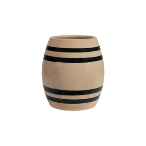 Vintage inspired black and cream striped crock vase. 