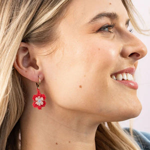 Red/pink beaded blossom petal drop earrings. Ink & Alloy. 