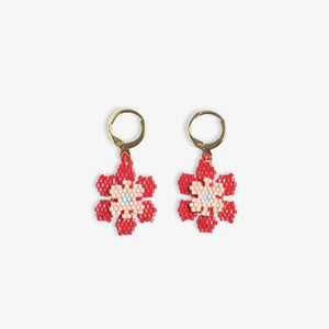 Red/pink beaded blossom petal drop earrings. Ink & Alloy. 
