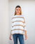 classic cotton oversized sweater in white and tobacco brown stripe. Mersea. 