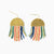 short curved brass beaded fringe earrings in multicolored emerald.