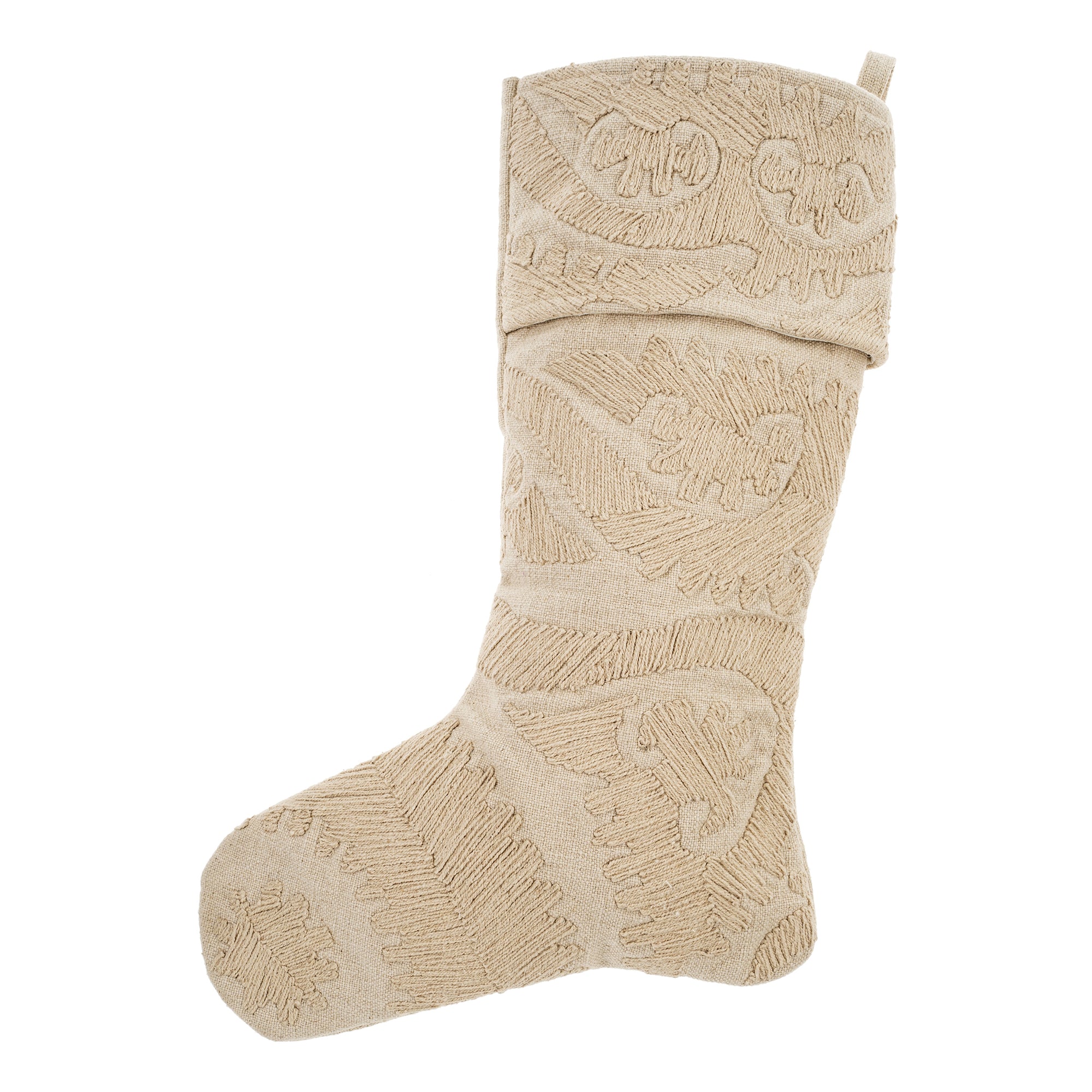 Embroidered Natural Linen Stocking| Holiday