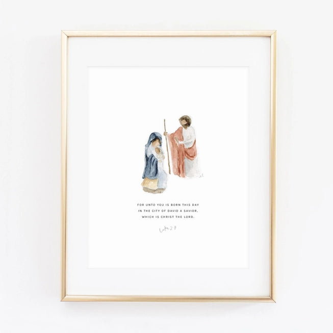 8x10 watercolor art print of Holy Family. Emily Lex.