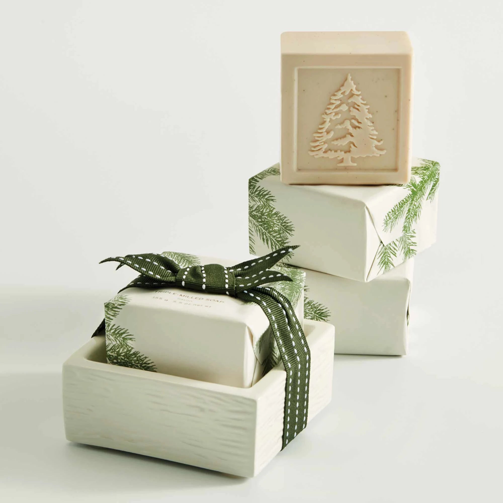 Triple milled Frasier Fir bar soap holiday gift set. Thymes. Holiday bar soap. 