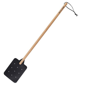 Wood and leather fly swatter with "No Fly Zone" on the handle.