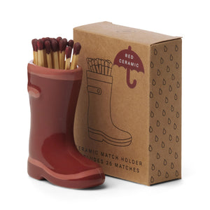 Red ceramic boot holder for matches. Holiday collection. Santa's boots. 