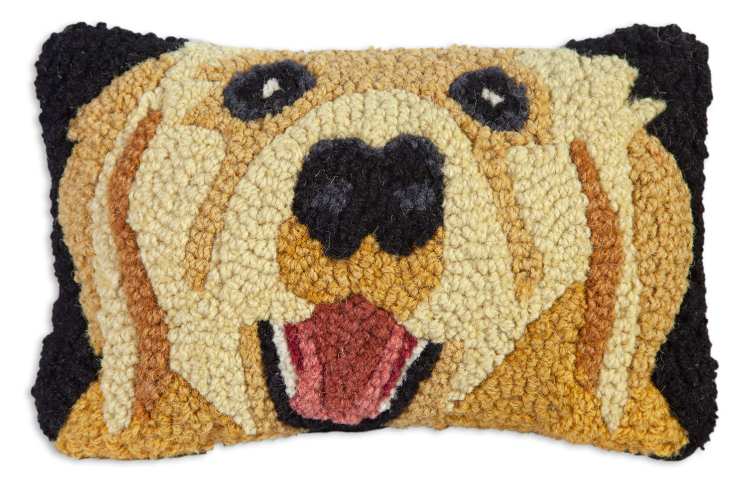 Yellow and black lab hooked wool pillow.