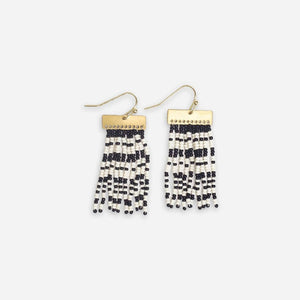 rectangle striped black and white beaded fringe earrings. 