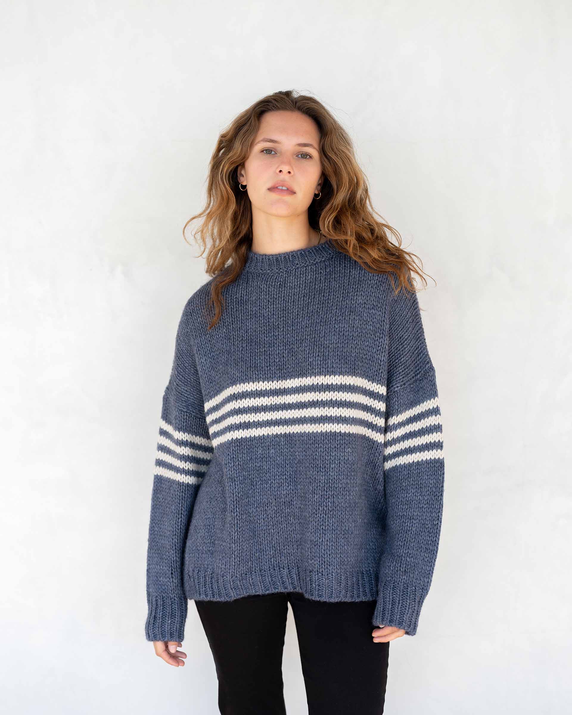 Seacoast stripe sweater in blue. One size fits most. Mersea. 