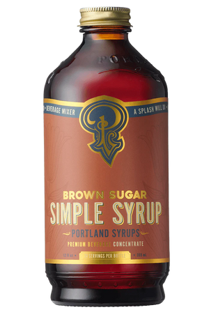 Brown Sugar Simple Syrup bottle with a brown and gold label.