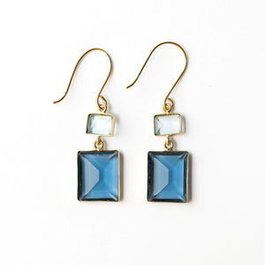 Two tone blue glass dangle earrings. Ink & Alloy.