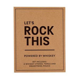 Front cover of whiskey stone gift box: "Let's Rock This".