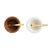 Inside view of white marble and mango wood pinch pots with brass spoon set. 