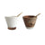 Set of white marble and mango wood pinch pots with brass spoon displayed. 