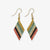 multicolored angle striped beaded earrings. Gold, mint green, black, blush. 