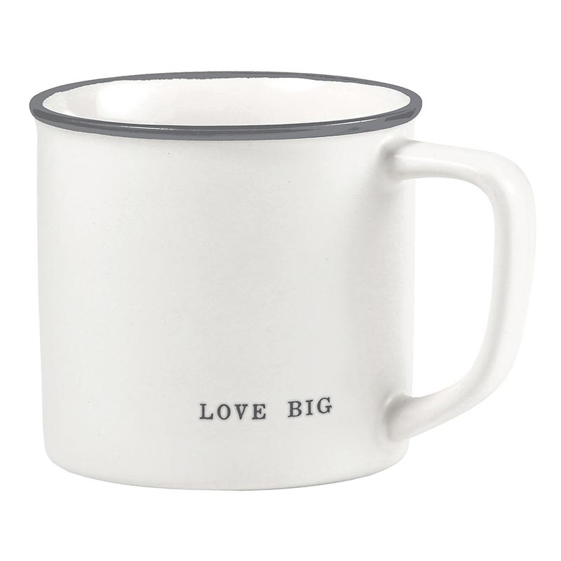 Grey and white ceramic "love big" mug