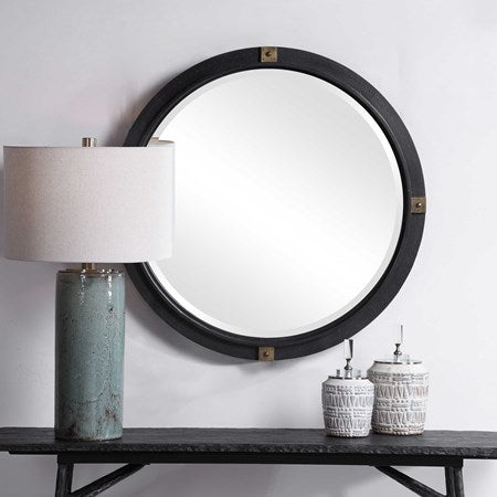 Northlight Set of 3 Floral Sunburst Matte Black Round Mirrors 9.5