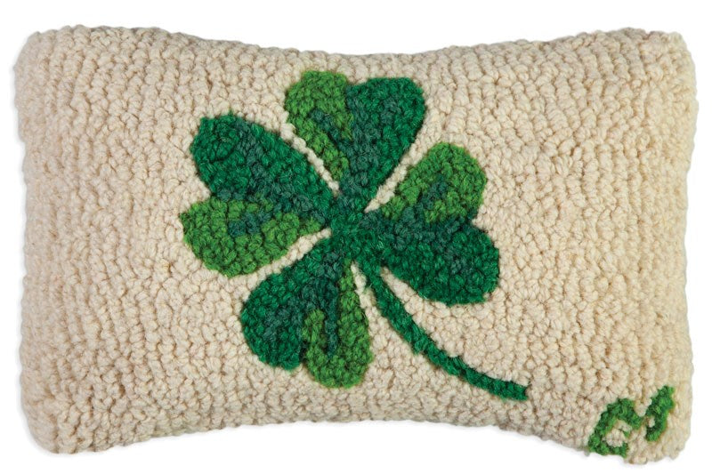 Green Clover hand hooked New Zealand wool pillow. Chandler 4 Corners. Sundance